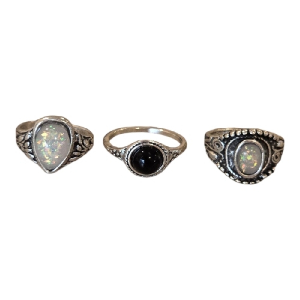 Vintage Bohemian Silver Tone Ring Set - Picture 1 of 2